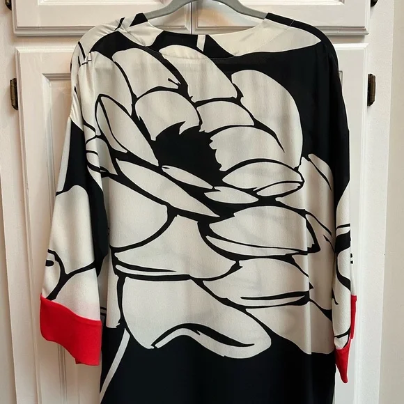 Escada 100% Silk Floral Tunic Dress with Pockets Black White Red Size 38 - Picture 5 of 15